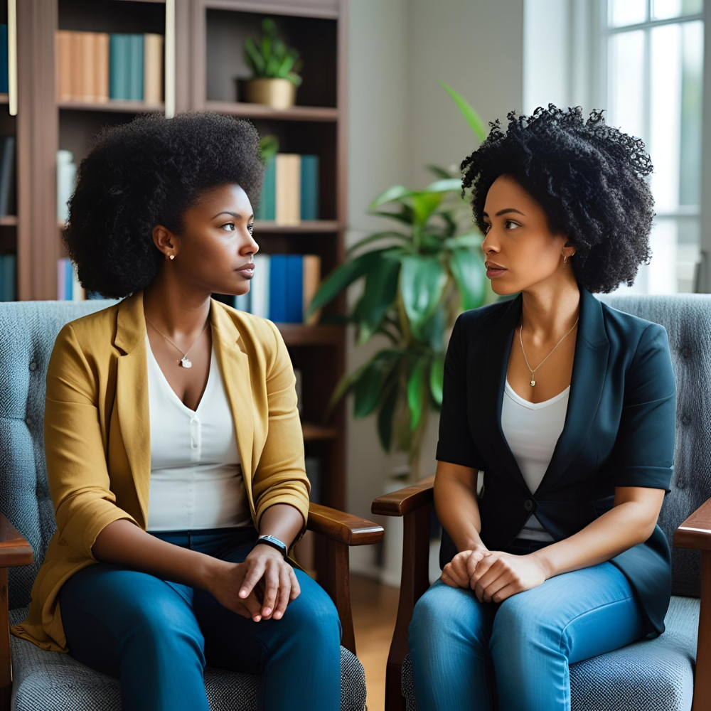 Aruka Centre therapy session — two people in conversation in a welcoming space